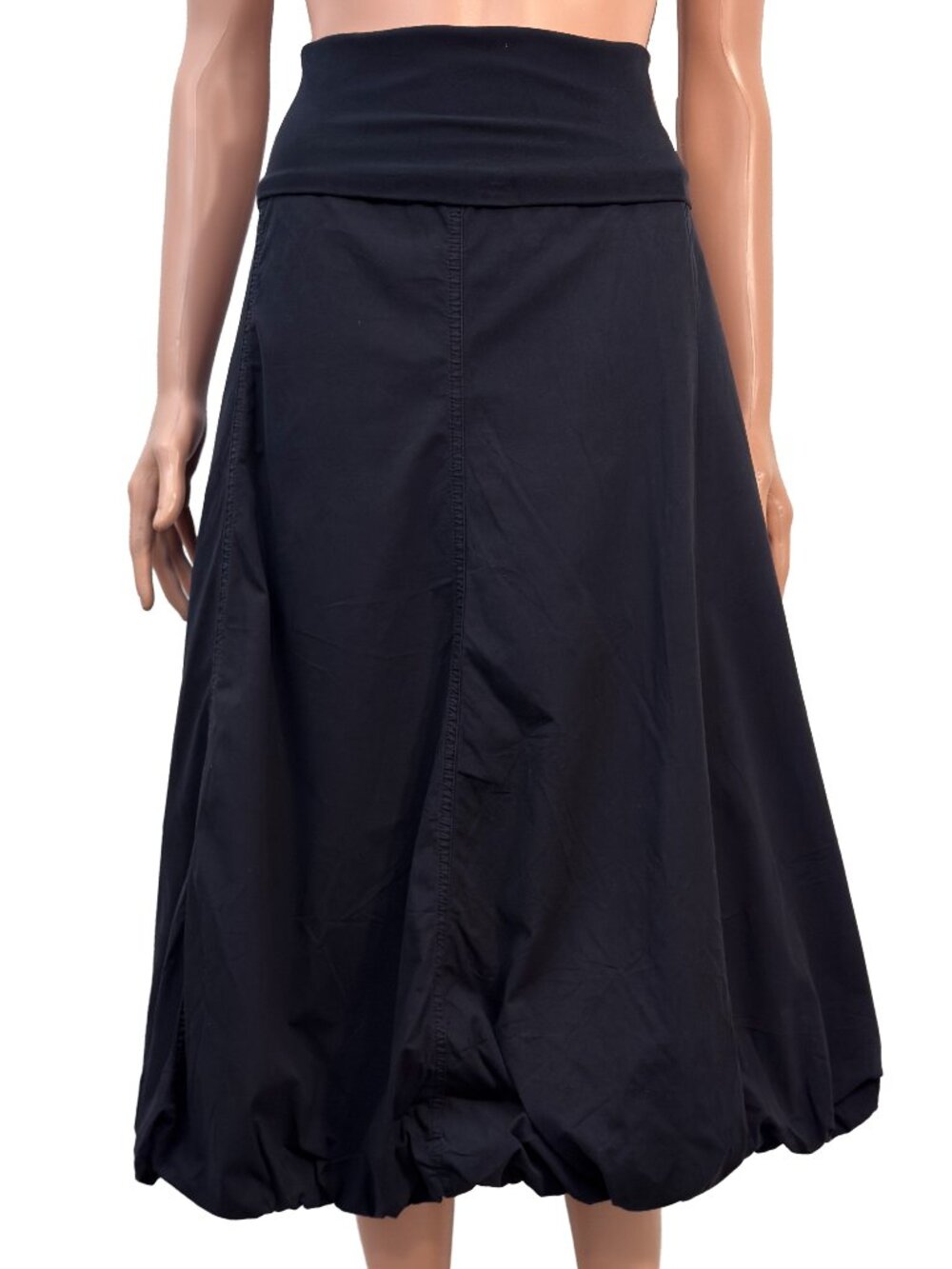 XCVI Bubble Hem Black Midi Cotton Skirt Elastic Waist Women’s Small